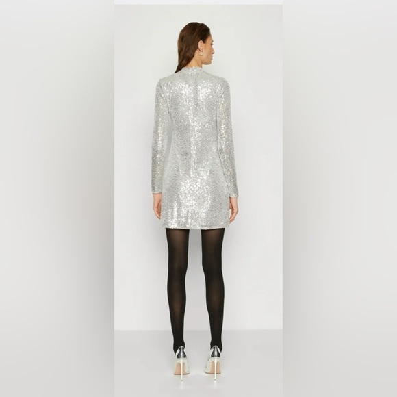Abercrombie & Fitch Silver Sequin Long Sleeve Dress • MP • NWT - Picture 8 of 13
